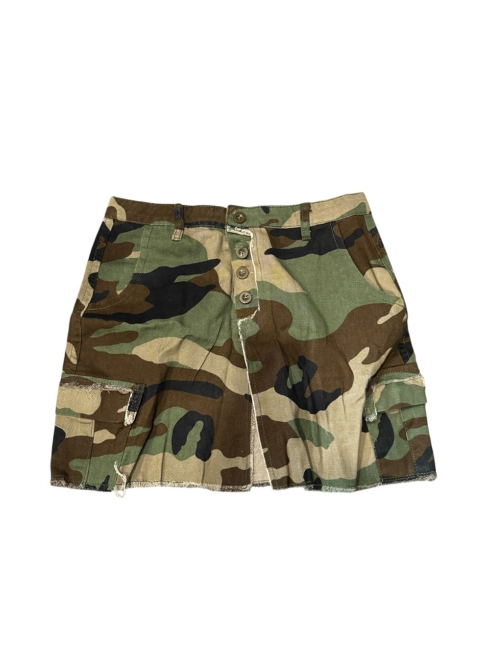Camo Cargo Mini Skirt High Slit Utility Pocket Y2K Streetwear Festival Size M - Picture 3 of 7